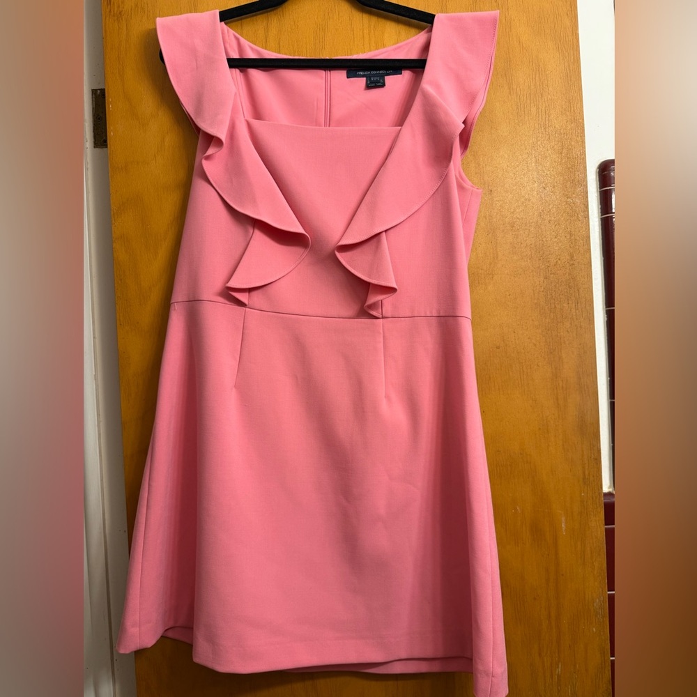 French Connection Pink Ruffled Asymmetrical A-Line Dress